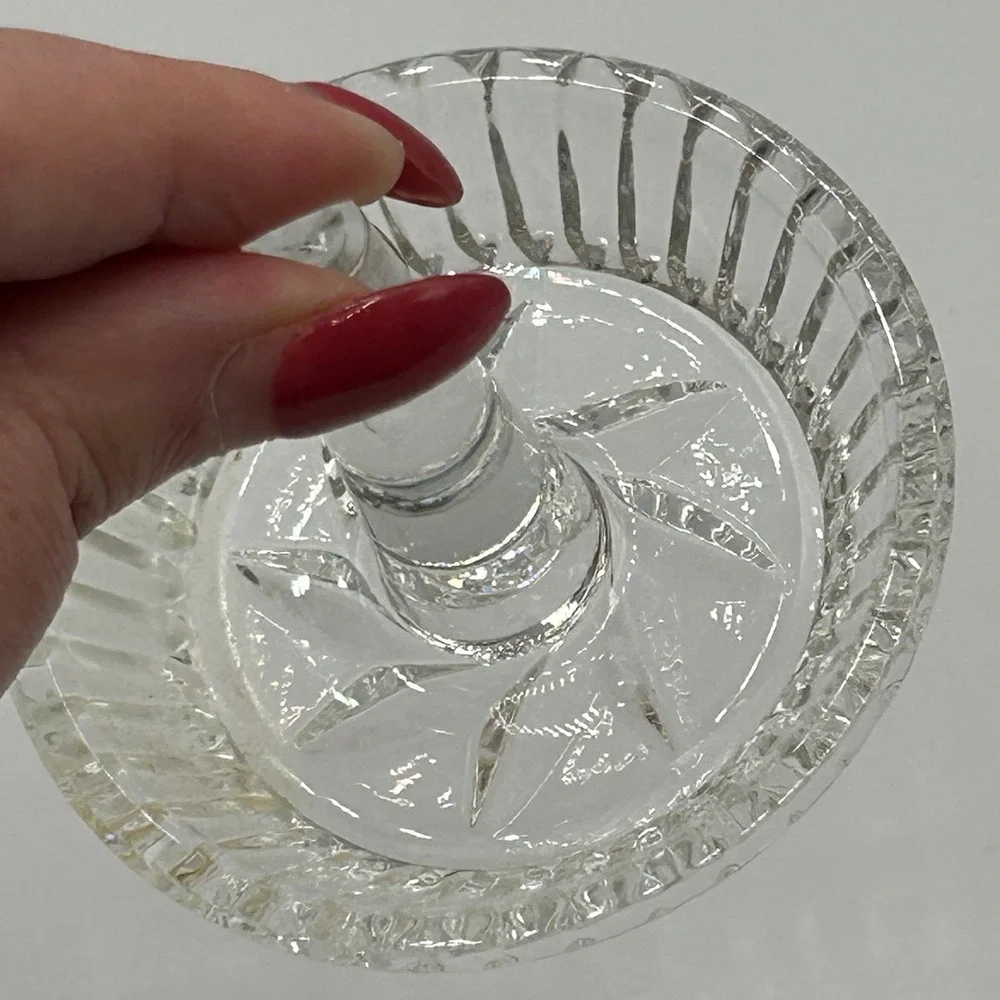 Vintage Clear Pressed Glass Thick Ring Holder Starburst Base Ribbed Trinket Dish